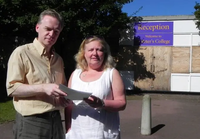 Stephen Robinson and Jude Deakin outside the former St Peter's school