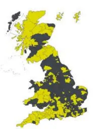 The map shows the Lib Dems winning West Chelmsford and many other seats