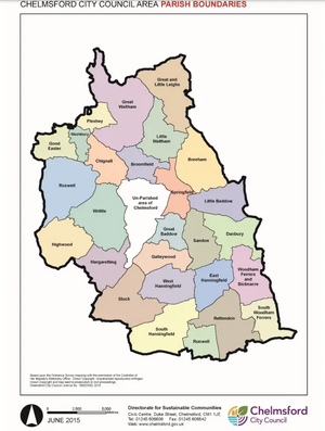 Map of parishes in Chelmsford district